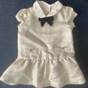 Baby girl dress- Gold collared dress with black velvet blow.